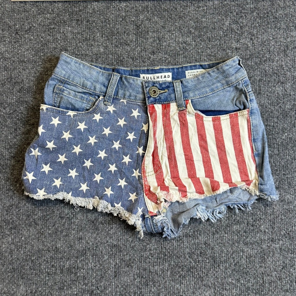Bullhead Denim Co. Shorts Womens Size 3 Blue American Flag Stars Stripes Rise